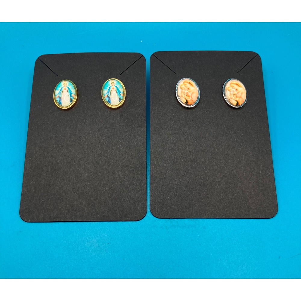 Lot of 2 Religious Stud Earrings Women Virgin Mary Madonna Set